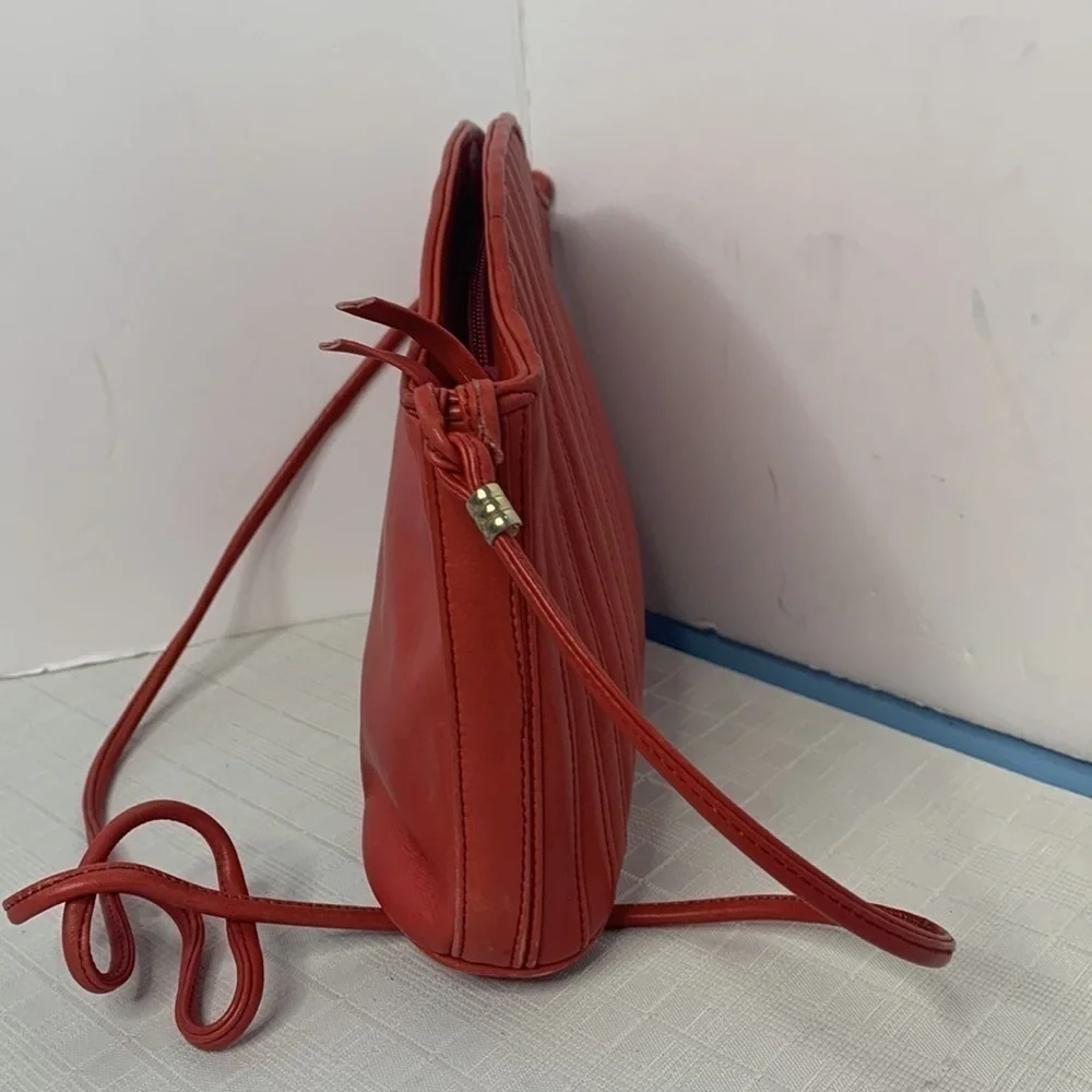 Saks Fifth Avenue coral red leather bag